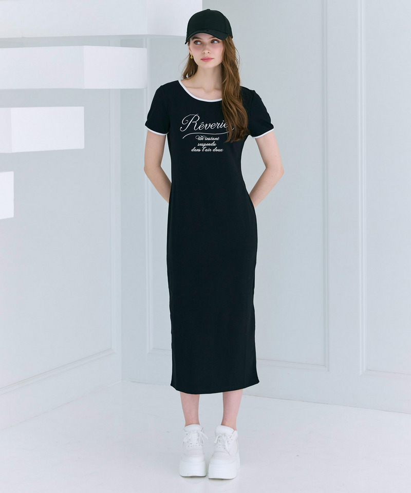 【ONLINE限定】配色ロゴTシャツワンピース 詳細画像 ブラック 1