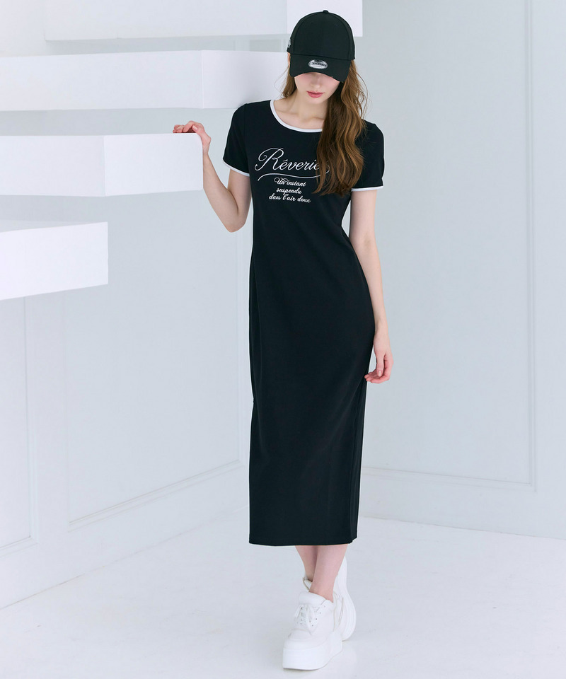 【ONLINE限定】配色ロゴTシャツワンピース 詳細画像 ブラック 5