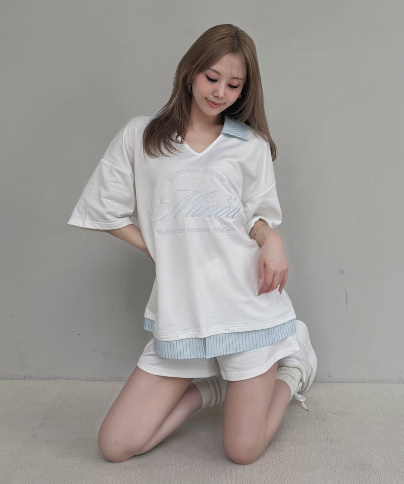 【ONLINE限定】レイヤード風配色カットセットアップ 詳細画像 オフホワイト 2
