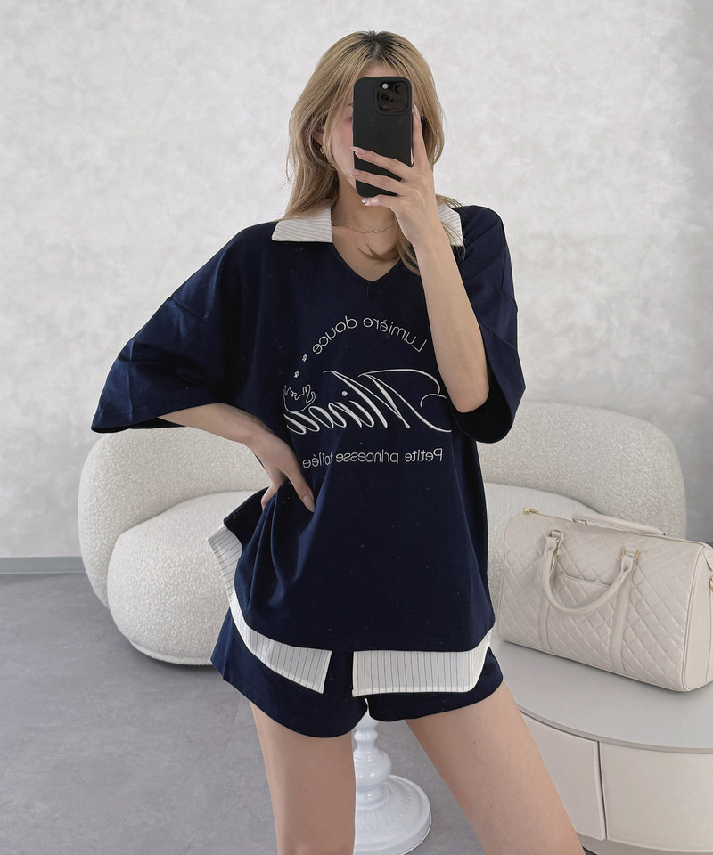 【ONLINE限定】レイヤード風配色カットセットアップ 詳細画像 ネイビー 1