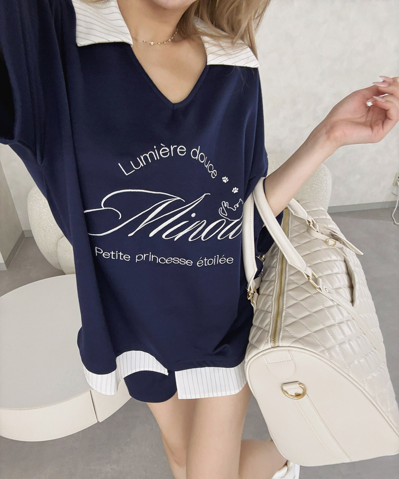【ONLINE限定】レイヤード風配色カットセットアップ 詳細画像 ネイビー 2