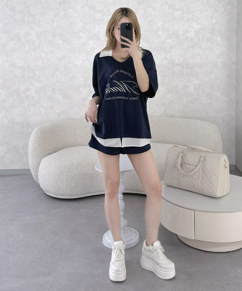 【ONLINE限定】レイヤード風配色カットセットアップ 詳細画像 ネイビー 3