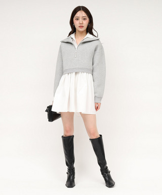 ハーフZIPレイヤードシャツミニワンピース