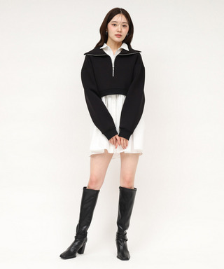 ハーフZIPレイヤードシャツミニワンピース