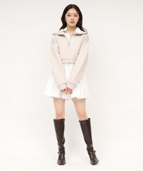 ハーフZIPレイヤードシャツミニワンピース 詳細画像