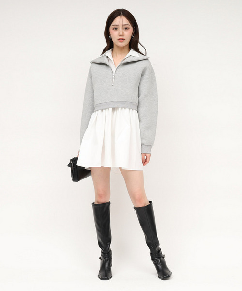 ハーフZIPレイヤードシャツミニワンピース 詳細画像