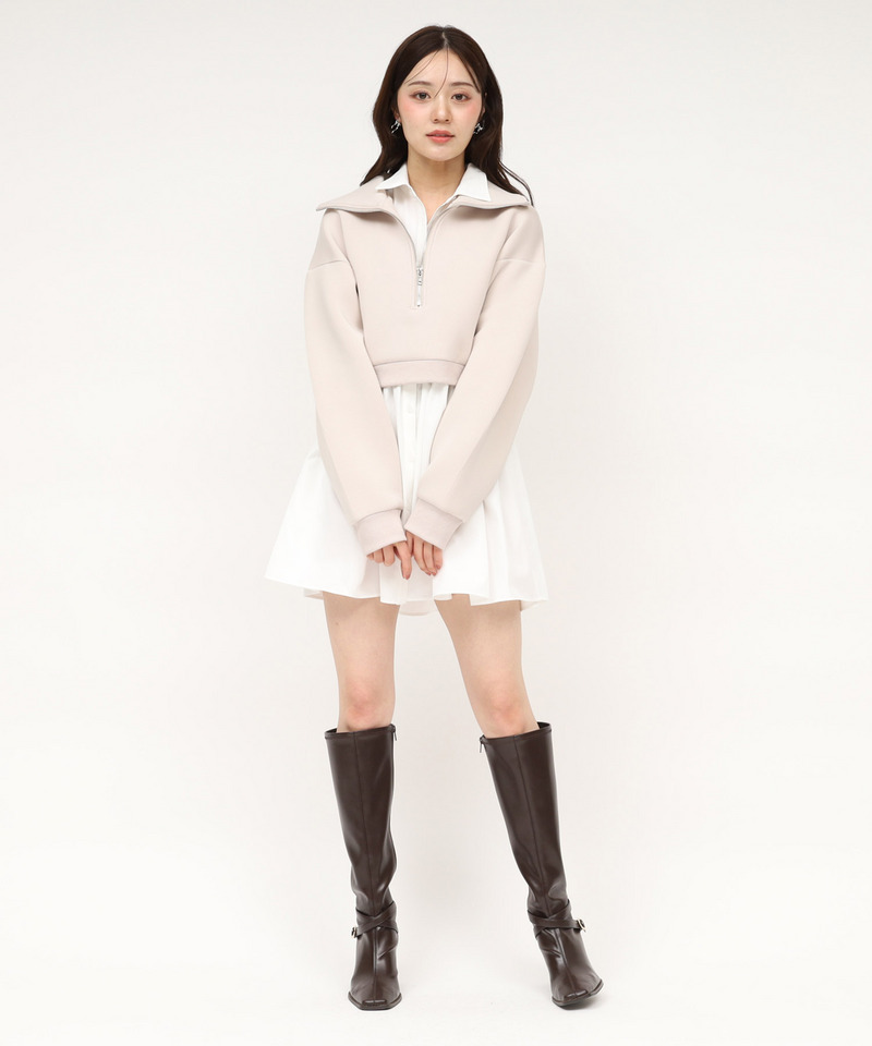 ハーフZIPレイヤードシャツミニワンピース 詳細画像 ベージュ 1