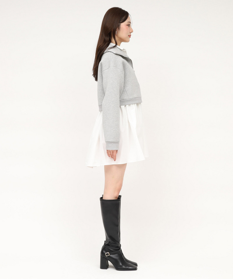 ハーフZIPレイヤードシャツミニワンピース 詳細画像 グレー 3