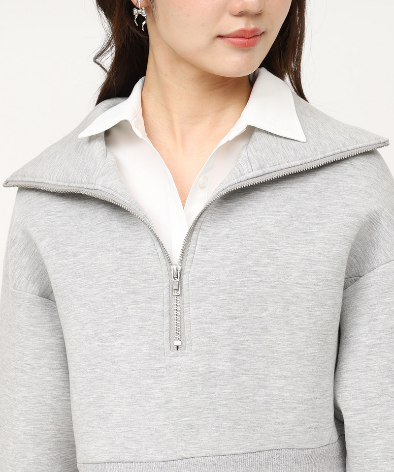 ハーフZIPレイヤードシャツミニワンピース 詳細画像 グレー 4