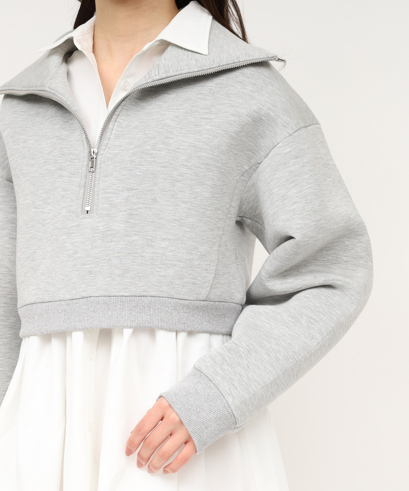 ハーフZIPレイヤードシャツミニワンピース 詳細画像 グレー 5