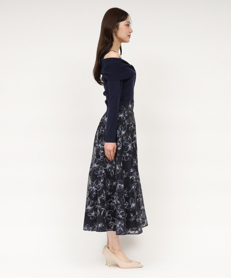 花柄オーガンジークロスニットドッキングワンピース 詳細画像 ネイビー 2