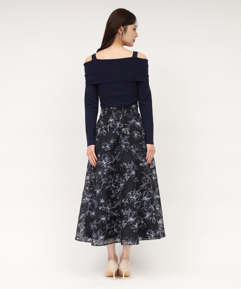 花柄オーガンジークロスニットドッキングワンピース 詳細画像 ネイビー 3
