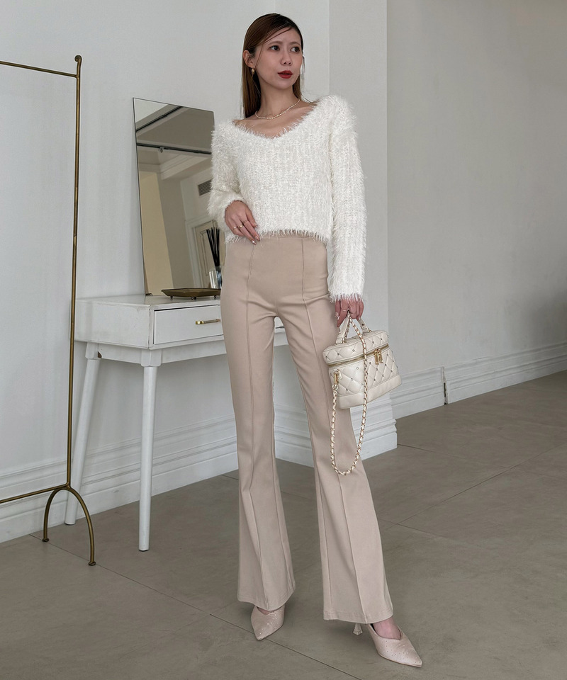 ラメフィルムVネックシャギーニットトップス 詳細画像 オフホワイト 5