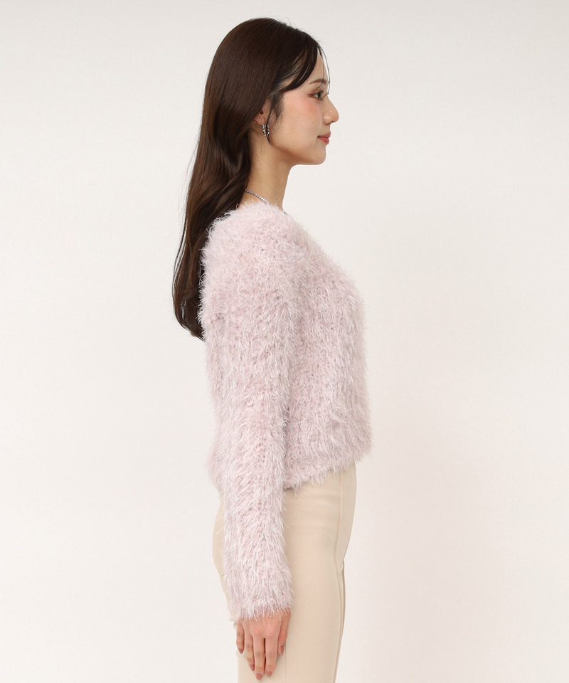 ラメフィルムVネックシャギーニットトップス 詳細画像 ピンク 3