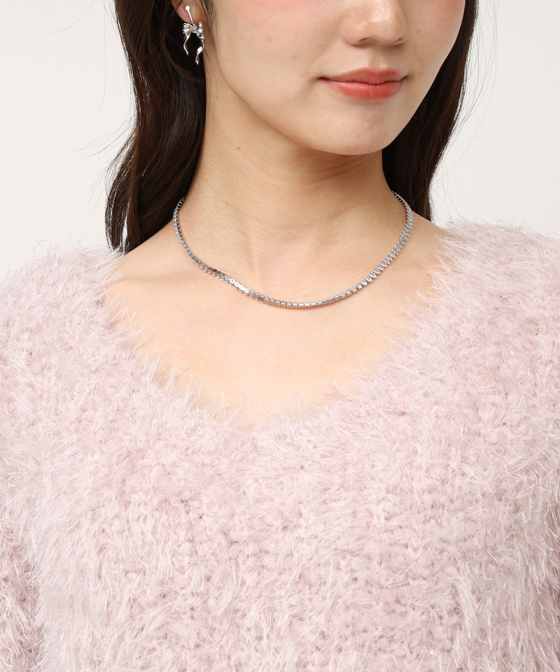 ラメフィルムVネックシャギーニットトップス 詳細画像 ピンク 4