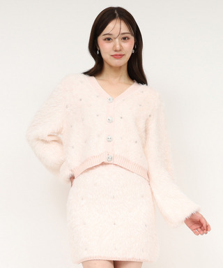 パールビジューシャギーカーデトップス