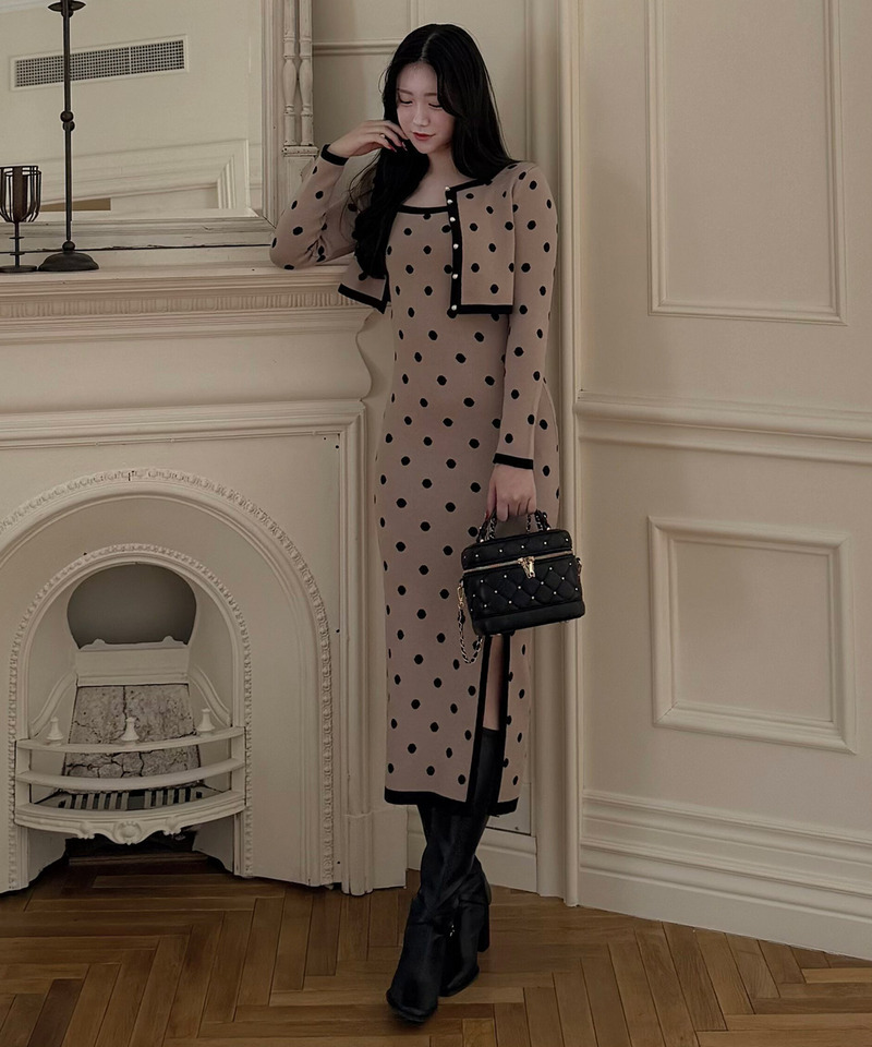 アンサンブルドットタイトワンピース 詳細画像 ベージュ 3