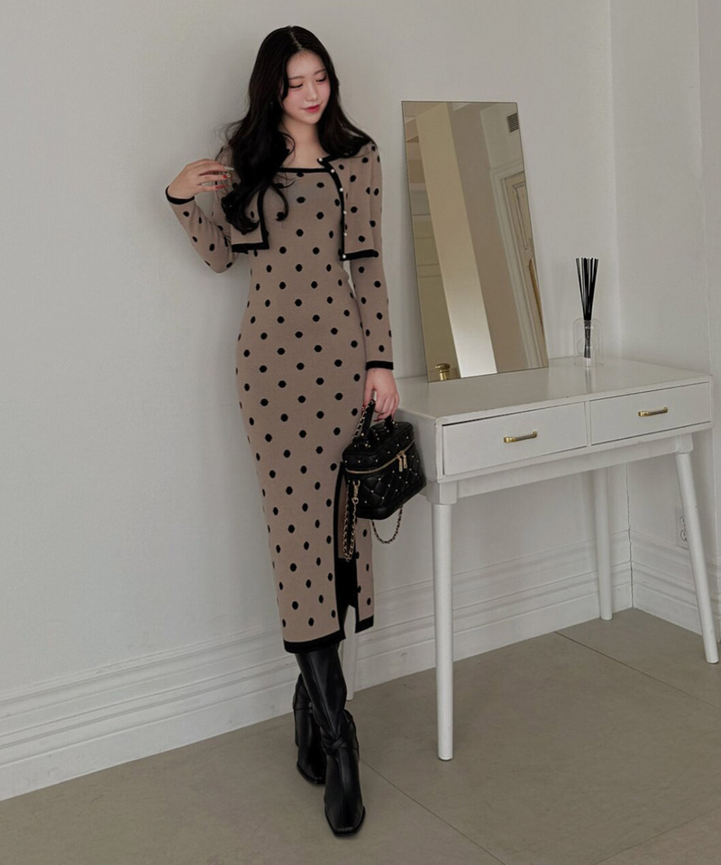 アンサンブルドットタイトワンピース 詳細画像 ベージュ 4