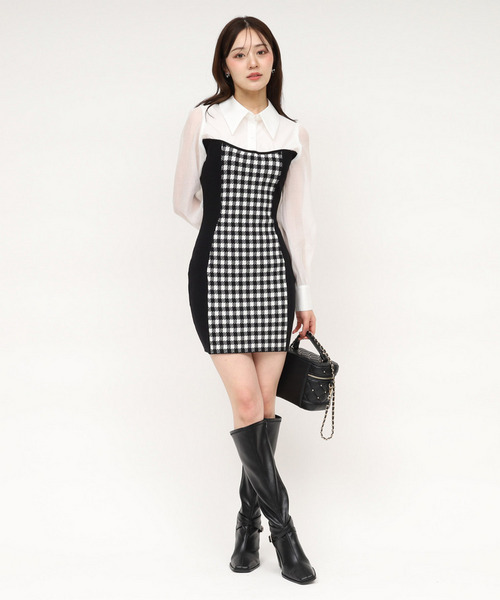 シャツドッキングシェイプアップミニワンピース 詳細画像