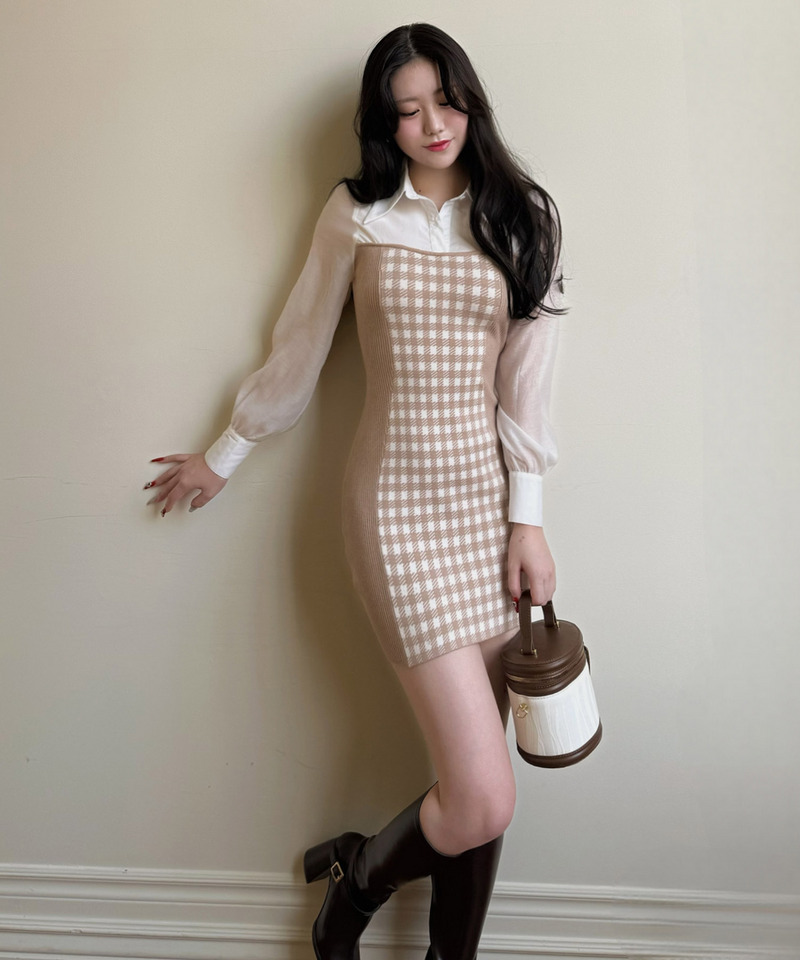 シャツドッキングシェイプアップミニワンピース 詳細画像 ベージュ 3