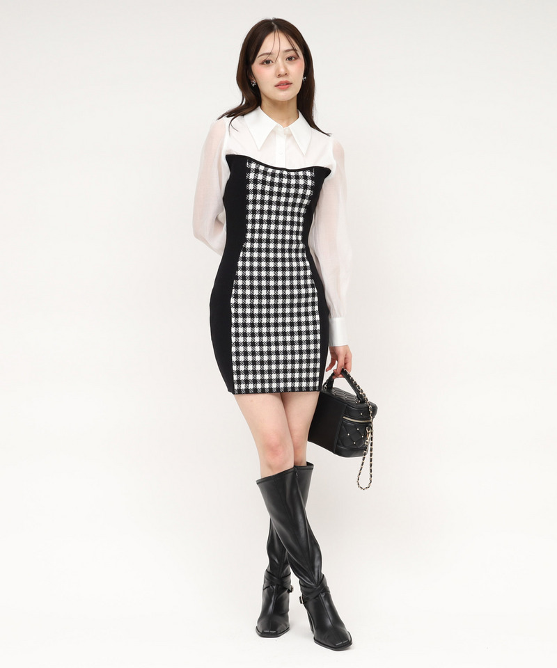 シャツドッキングシェイプアップミニワンピース 詳細画像 ブラック 1