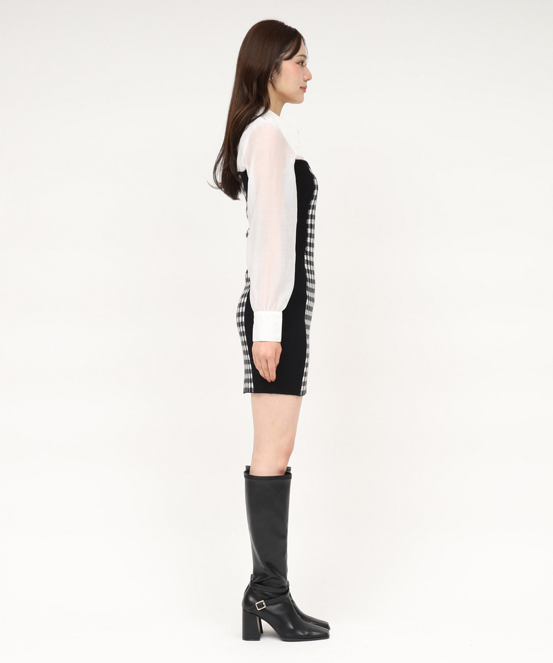 シャツドッキングシェイプアップミニワンピース 詳細画像 ブラック 2