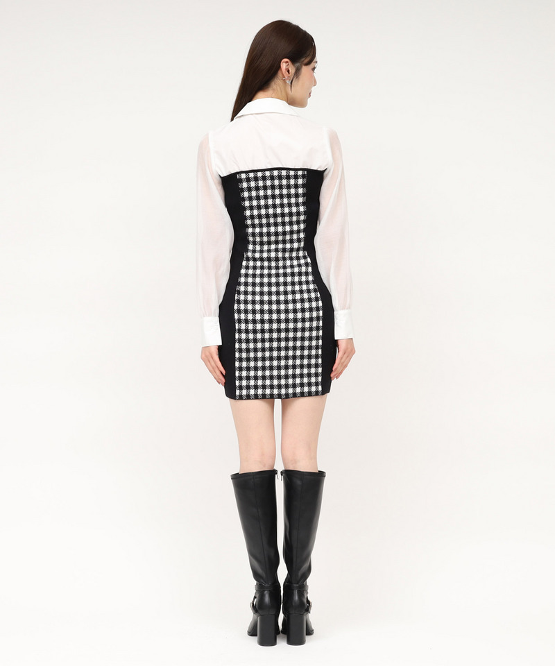 シャツドッキングシェイプアップミニワンピース 詳細画像 ブラック 3