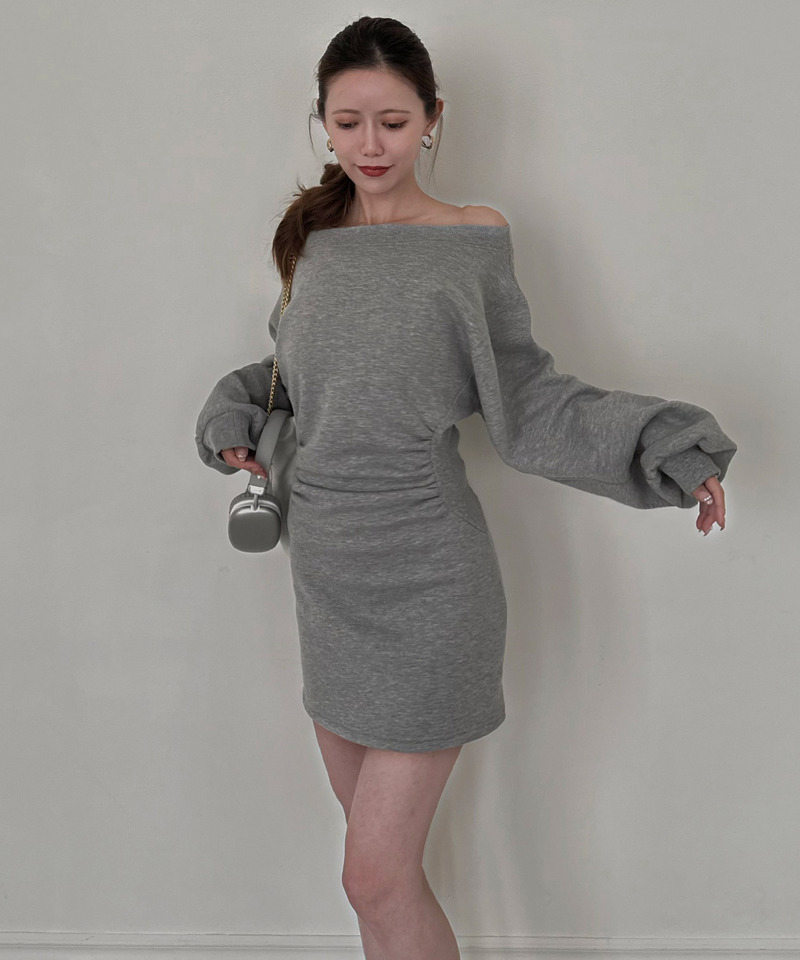 スウェットオフショルミニワンピース 詳細画像 グレー 8