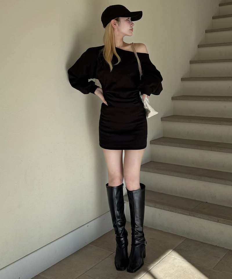 スウェットオフショルミニワンピース 詳細画像 ブラック 4