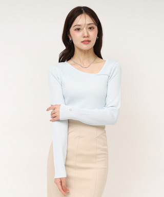 ウォッシャブルアシメネック長袖ニットトップス