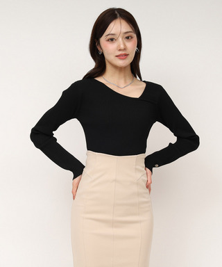 ウォッシャブルアシメネック長袖ニットトップス