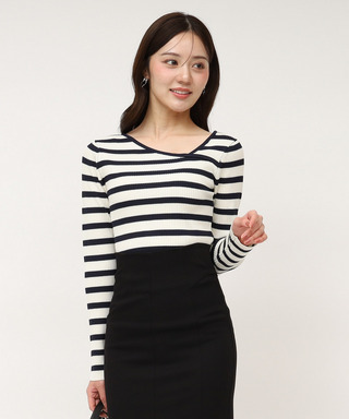 ウォッシャブルアシメネック長袖ニットトップス