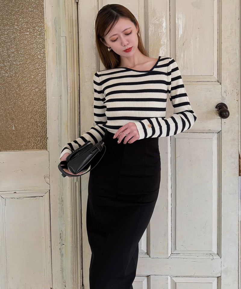 ウォッシャブルアシメネック長袖ニットトップス 詳細画像 ボーダー 10