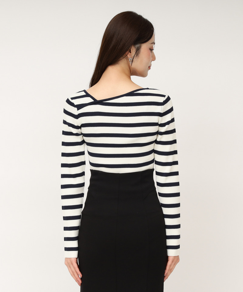 ウォッシャブルアシメネック長袖ニットトップス 詳細画像 ボーダー 3