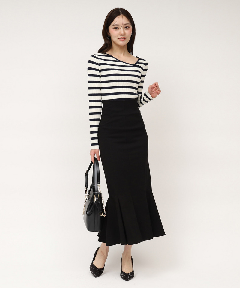 ウォッシャブルアシメネック長袖ニットトップス 詳細画像 ボーダー 9