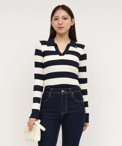 ウォッシャブルスキッパー長袖ニットトップス 詳細画像