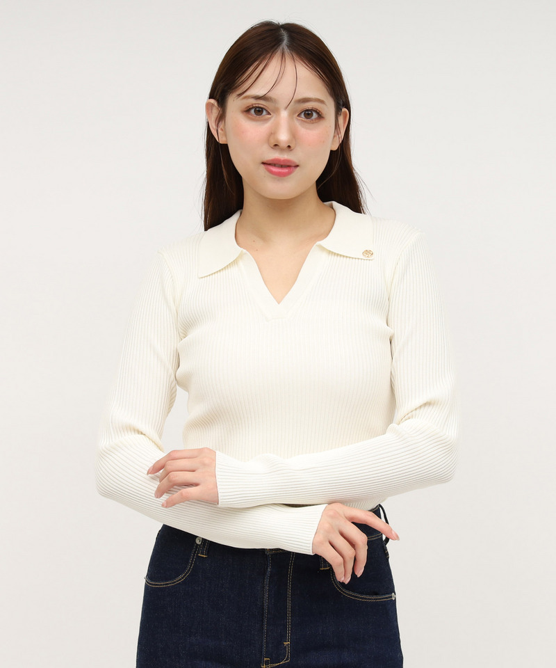 ウォッシャブルスキッパー長袖ニットトップス 詳細画像 オフホワイト 1