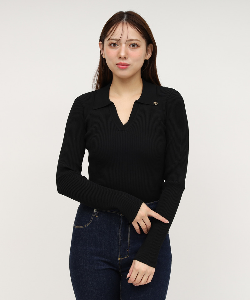 ウォッシャブルスキッパー長袖ニットトップス 詳細画像 ブラック 1