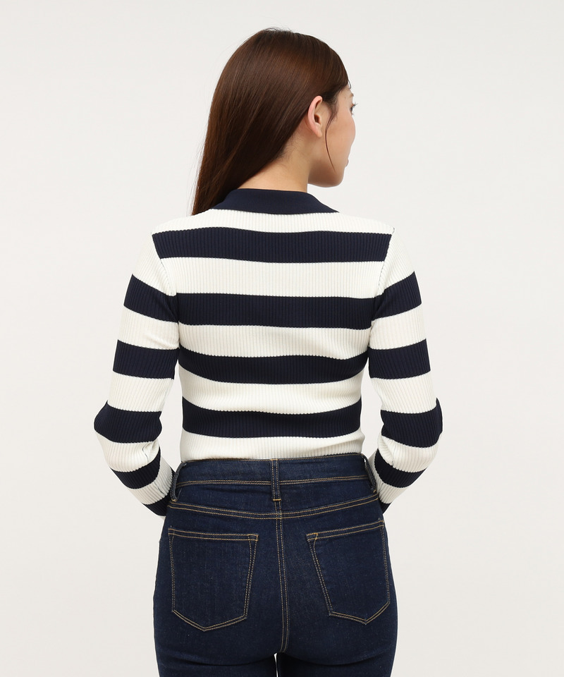 ウォッシャブルスキッパー長袖ニットトップス 詳細画像 ボーダー 2