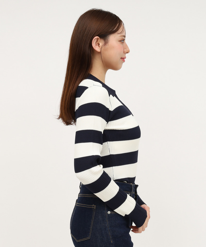 ウォッシャブルスキッパー長袖ニットトップス 詳細画像 ボーダー 3