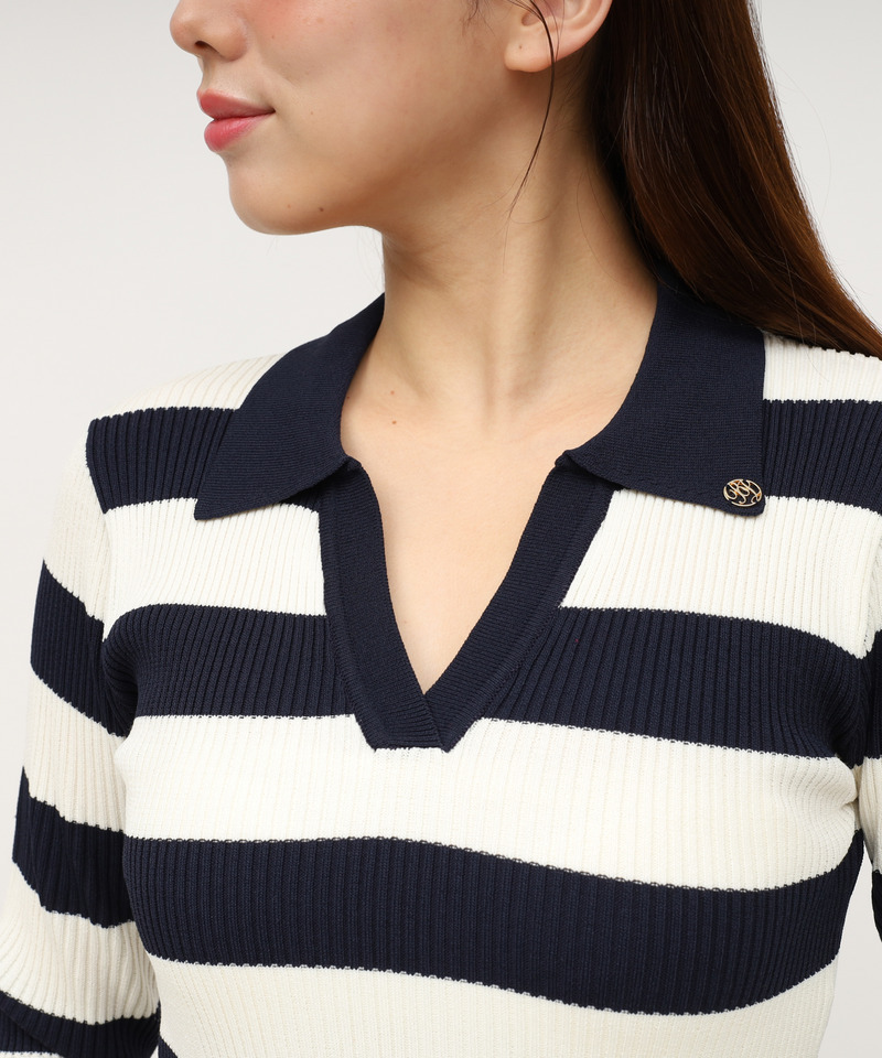 ウォッシャブルスキッパー長袖ニットトップス 詳細画像 ボーダー 4