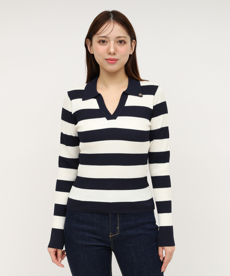 ウォッシャブルスキッパー長袖ニットトップス 詳細画像 ボーダー 8