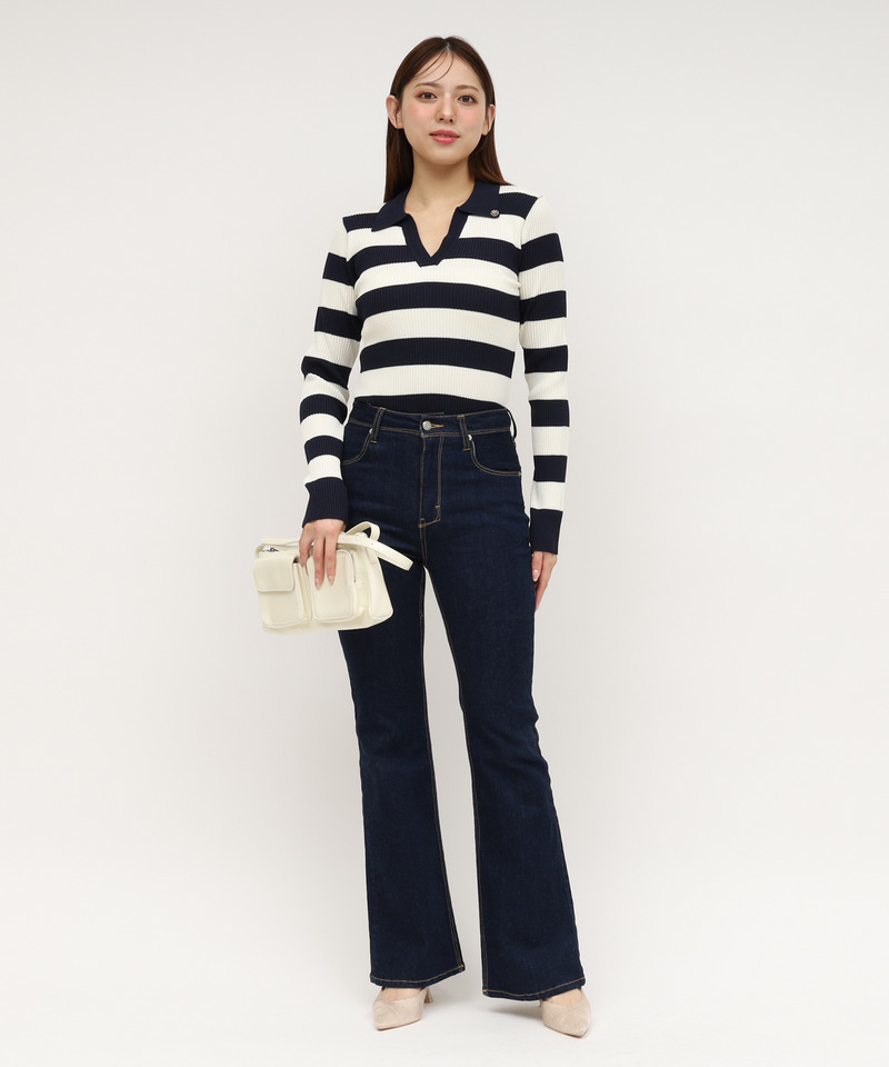 ウォッシャブルスキッパー長袖ニットトップス 詳細画像 ボーダー 9