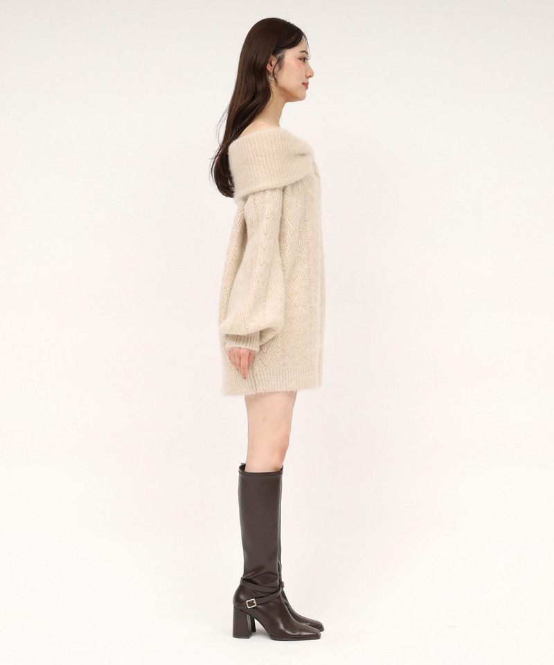 ビッグリボンオフショルニットミニワンピース 詳細画像 ベージュ 2