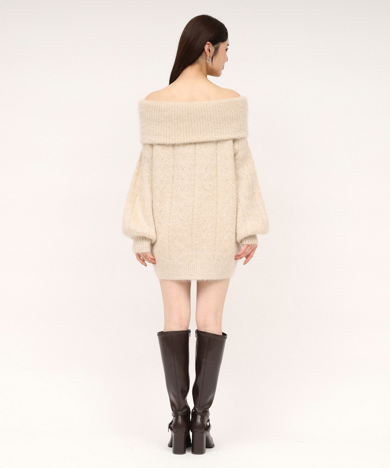 ビッグリボンオフショルニットミニワンピース 詳細画像 ベージュ 3