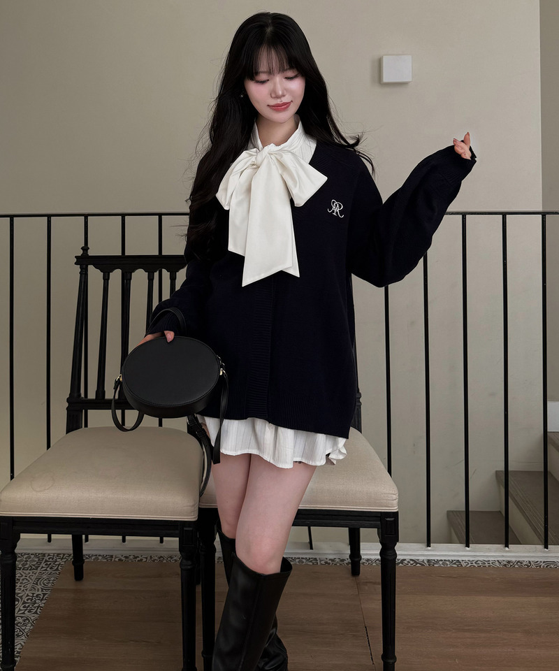 柄編みビッグシルエットカーディガン 詳細画像 ネイビー 2