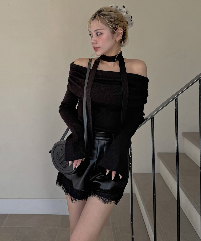 レザーレースショートパンツ 詳細画像 ブラック 3