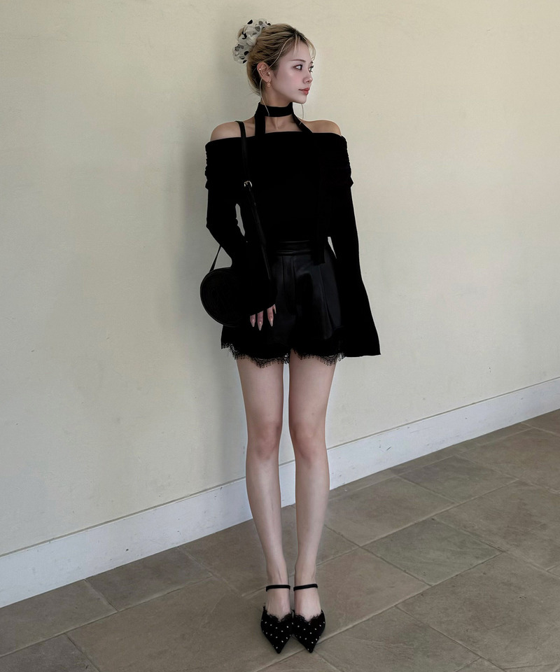 レザーレースショートパンツ 詳細画像 ブラック 4