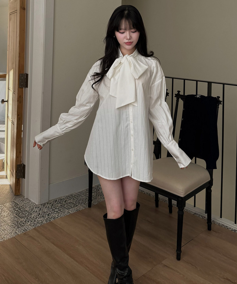 ビッグボウタイストライプシャツ 詳細画像 オフホワイト 2