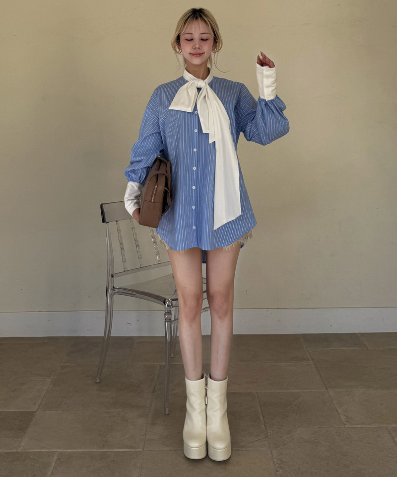 ビッグボウタイストライプシャツ 詳細画像 ブルー 10